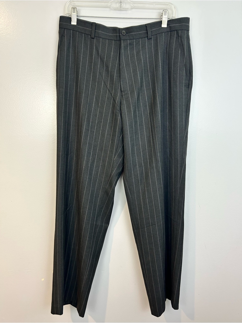 Perry Ellis Grey Striped High Waist Trouser Dress Pants Size 32 x 30